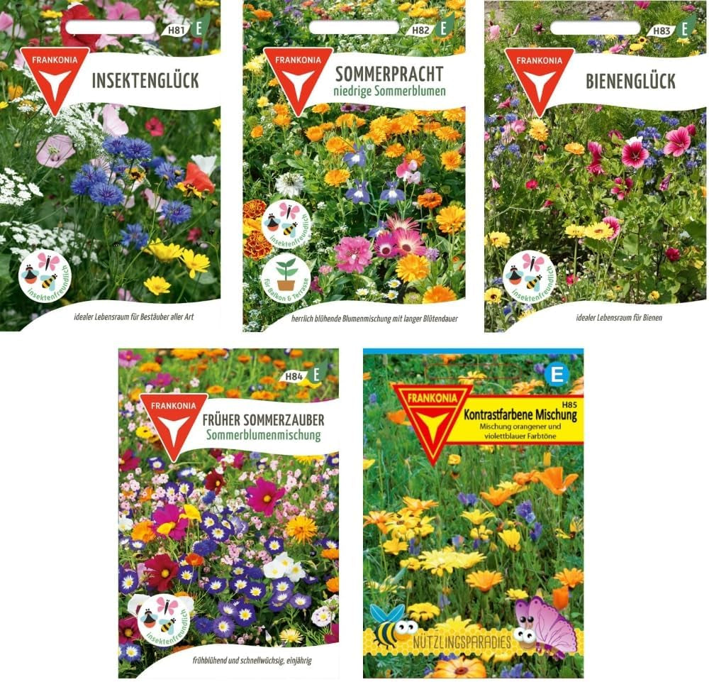 Ensemble de graines de fleurs : Pack d'insectes bénéfiques / 5 mélanges de fleurs différents / Convient aux insectes comme les abeilles, les papillons et autres insectes bénéfiques, BU01, multicolore