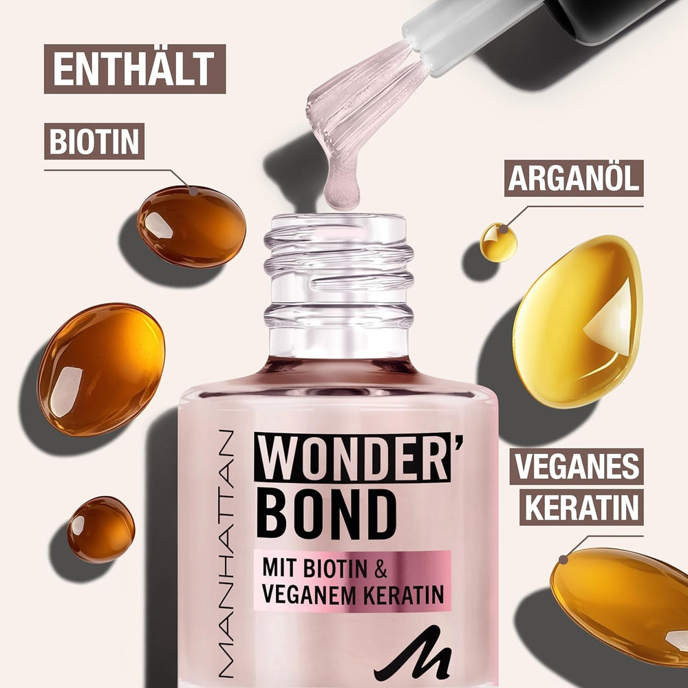 Oja MANHATTAN Wonder'Bond Color & Care, vegană și fără cruzime, formulă modulabilă cu biotină și keratină vegană, ușor de aplicat, nuanța 003 Slip Dress, 12 ml