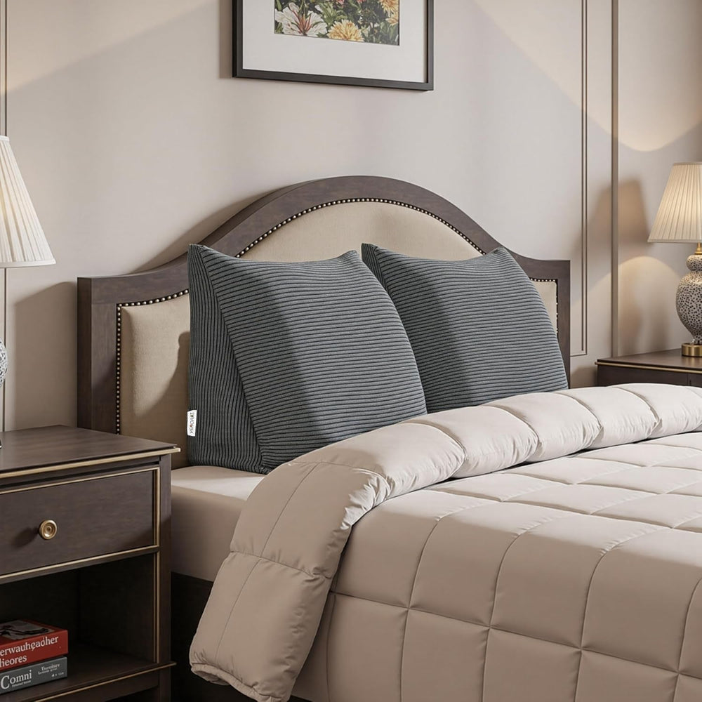 Pernă Johnear cu pană, pernă de citit pentru pat și canapea, pernă pentru spătar, pernă pentru tăblie, pernă lombară triunghiulară mare (gri, 45 cm)