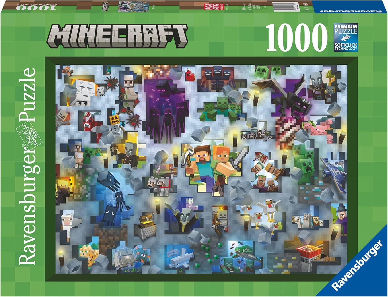 Ravensburger Puzzle 12000422 - Minecraft Mobs - Puzzle Minecraft 1000 pièces pour adultes et enfants à partir de 14 ans Puzzle Naty Shop pixélisé