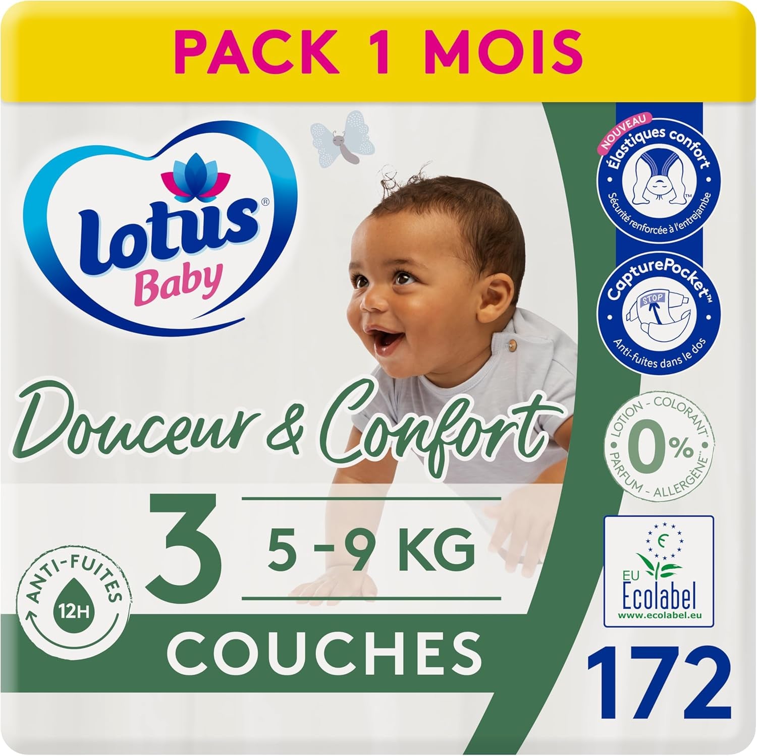 Douceur Naturelle – Couches taille 3 (5-9 kg) Pack 1 mois – 172 couches