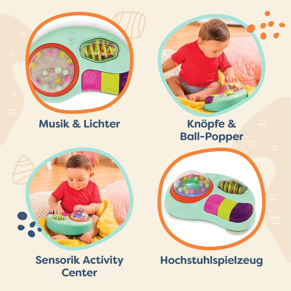 B.toys - Jouet enfant pour chaise haute - Jouet ventouse avec musique, lumières, sons - Jouet sensoriel - Jouet d'activité motrice pour enfant - à partir de 6 mois - Whirly Pop Baby Toys Naty Shop