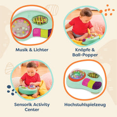 B.toys - Jouet enfant pour chaise haute - Jouet ventouse avec musique, lumières, sons - Jouet sensoriel - Jouet d'activité motrice pour enfant - à partir de 6 mois - Whirly Pop Baby Toys Naty Shop