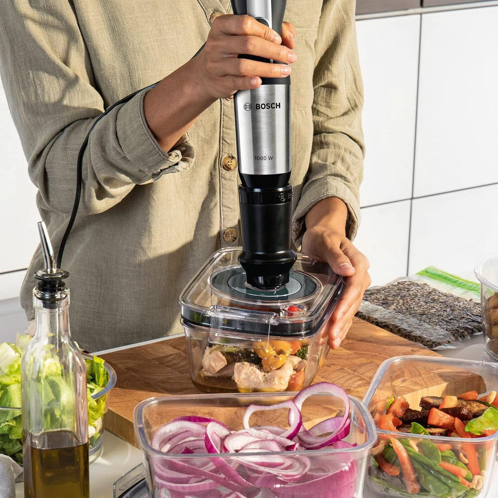 Bosch Ergomixx Style Stabmixer MS6CM61V2, Fonction Vakuum, Pompe à vide, Machine à vide, 4-Klingen-Messer, 12 Stufen, Turbo-Funktion, 1000 W, Schwarz/Anthrazit Mother and Child Naty Shop