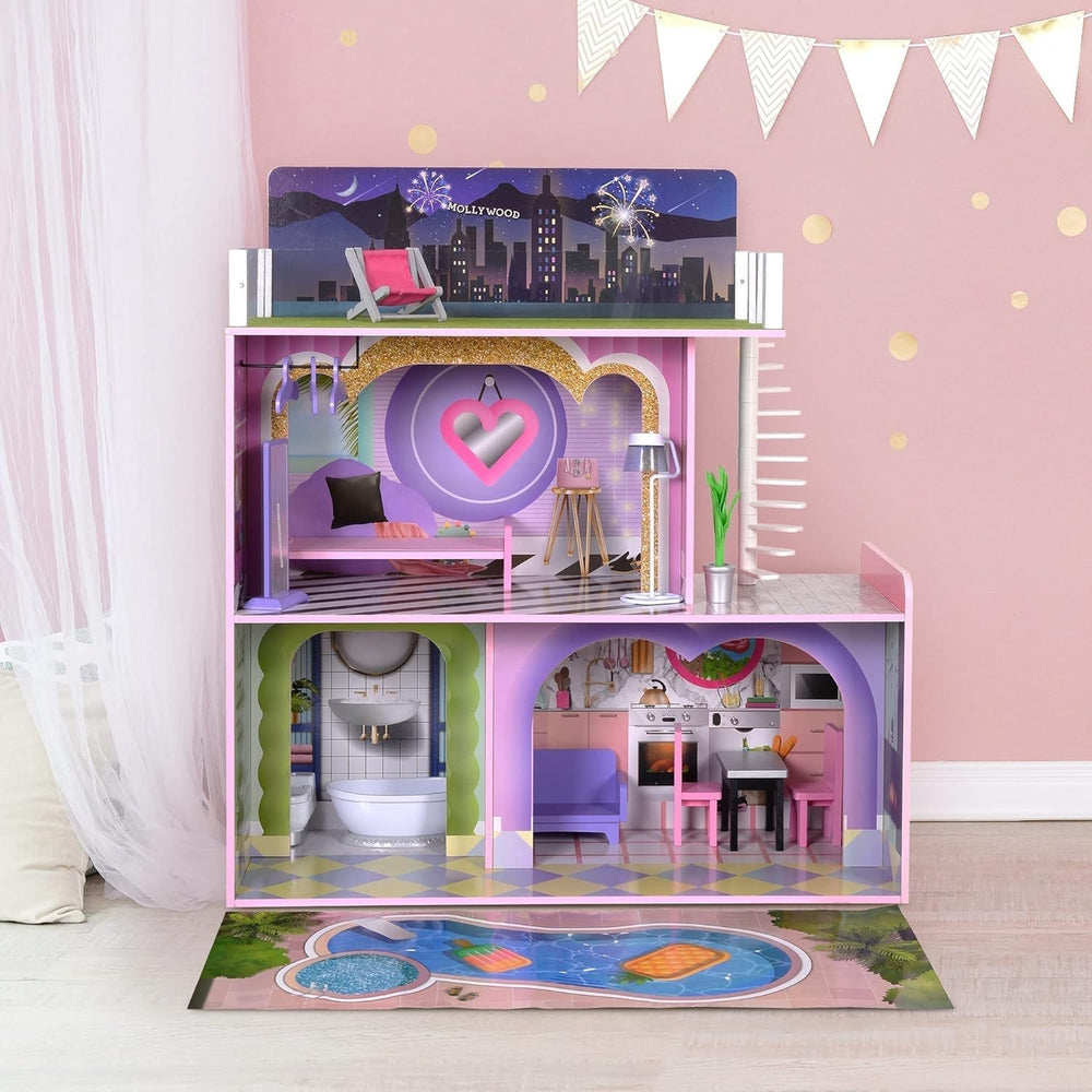 Olivia's Little World Big Dreamland Sunset Maison de poupée interactive en bois pour enfants contemporaine 3 étages avec 16 accessoires de meubles de poupée Multi TD-13616A Maisons de poupées Naty Shop