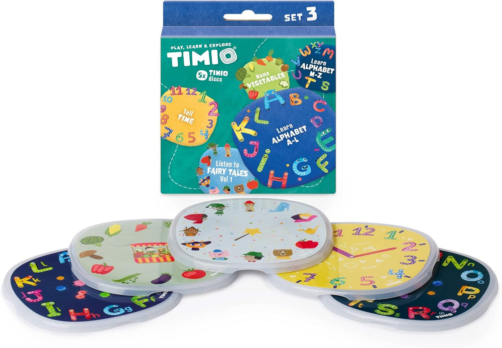 TIMIO Disc Set #1 : 5 disques audio pour TIMIO Player | Apprenez les couleurs, les animaux sauvages, les instruments de musique, 96 comptines Vol 1, les parties du corps | 8 langues incluses | Jouet d'apprentissage de 2 à 6 ans Baby Toys Naty Shop Timio Disc Set 3