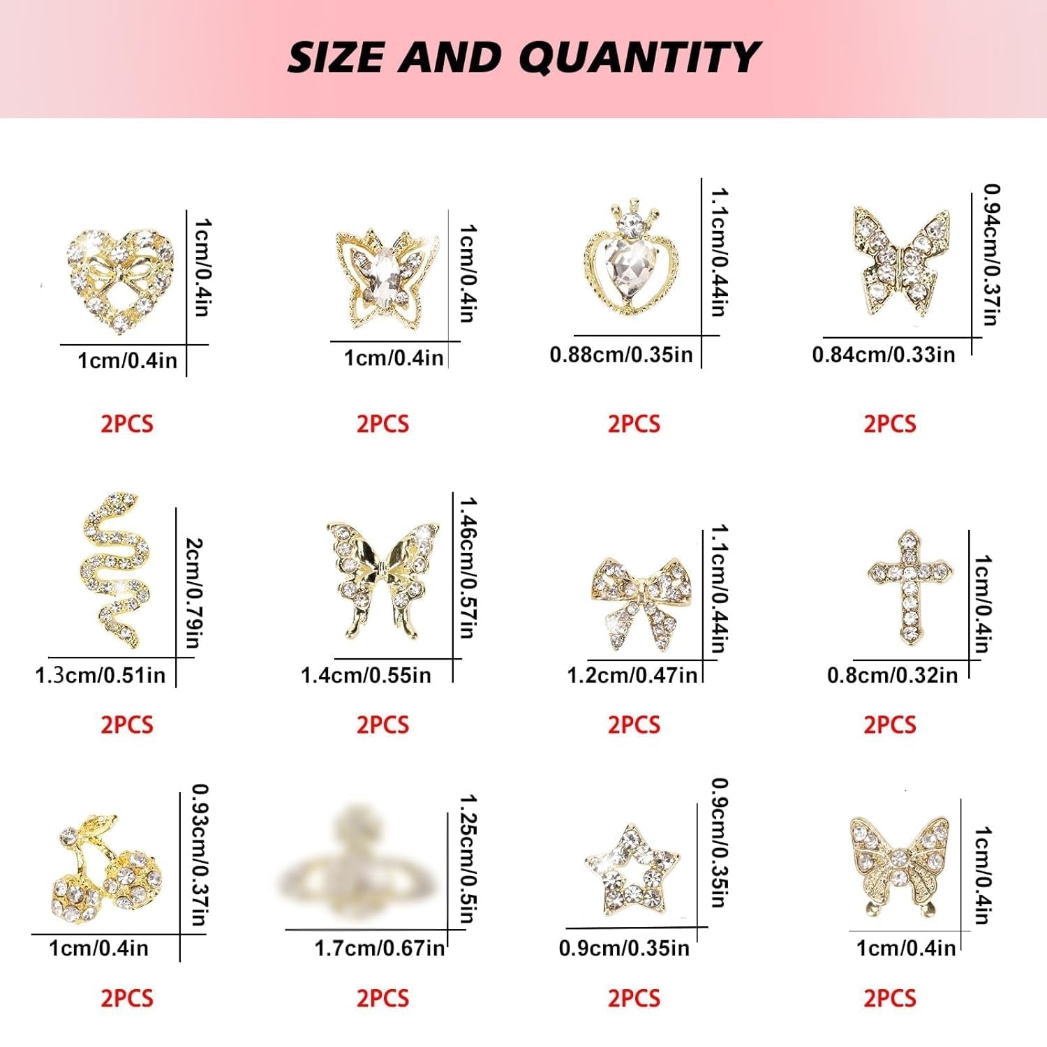 24 pièces Nagel-Charms, Y2K-Legierung, Nail Art, Strass-Charms, 3D-Herz, Schleife, Schmetterling, Charm Mit Strasssteinen, Kirsch-Nagel-Edelsteinen, Glänzender Schmuck