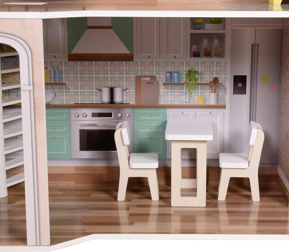 Olivia's Little World Maison de poupée interactive en bois à 3 étages de style méditerranéen contemporain pour enfants avec 17 accessoires de meubles de poupée multicolore TD-13551B