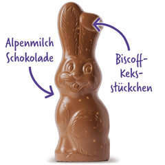 Milka Smiling Bunny Biscoff – délicat lapin de Pâques avec du chocolat et des morceaux de biscuits Lotus Biscoff – 95g