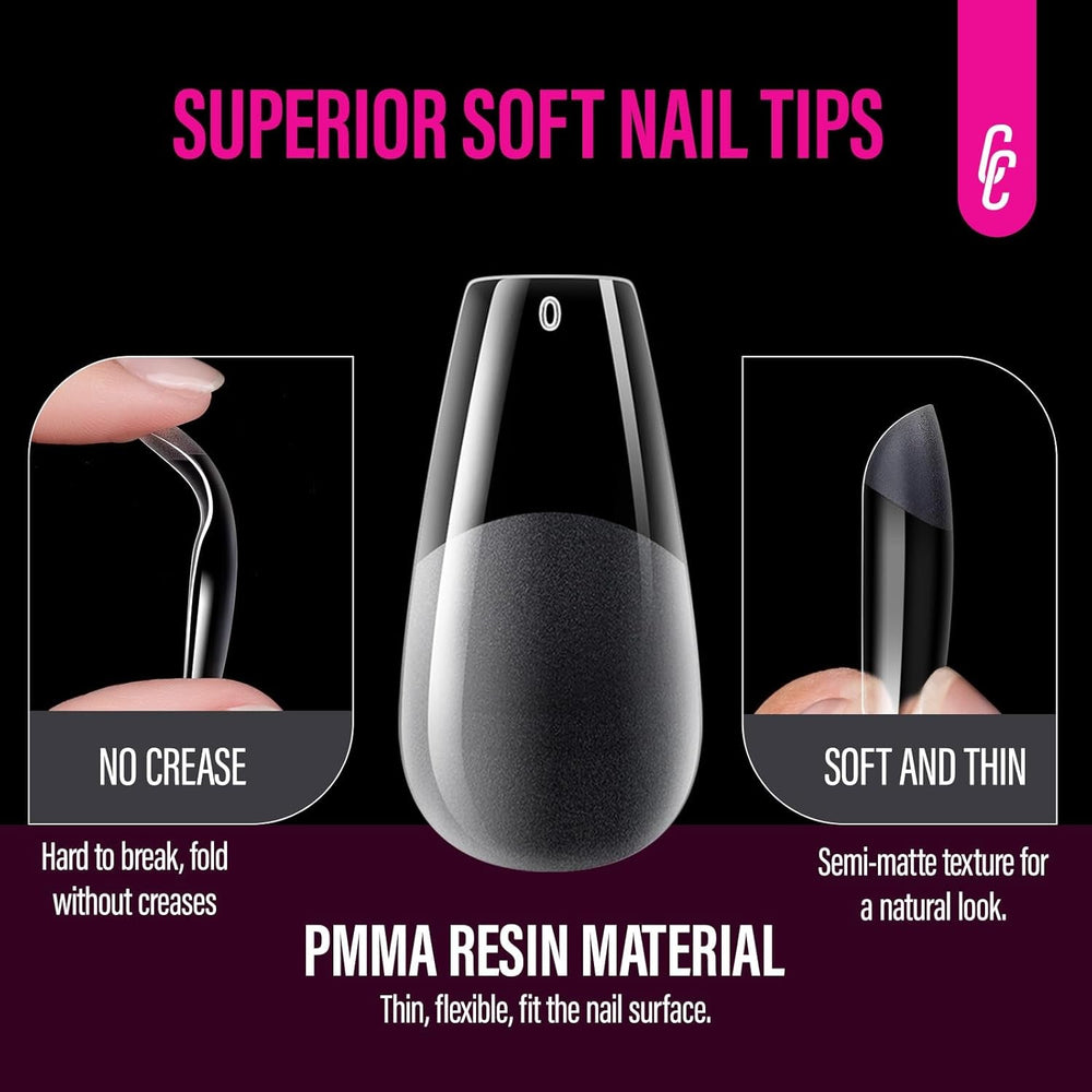 Types d'ongles en Gel moyen Ballerine, 504 pièces: pointes d'ongles en Gel PMMA, Extensions d'ongles, ongles artificiels, 12 tailles