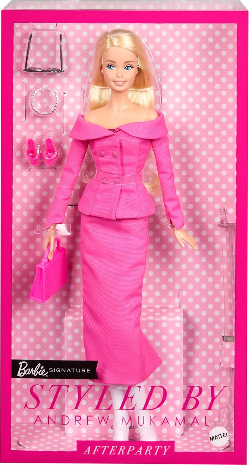 Barbie Signature conçue par Andrew Mukamal Modepuppe, ensemble avec 3 looks pour le jour et l'abend, accessoires inclus, avec support, JBH81