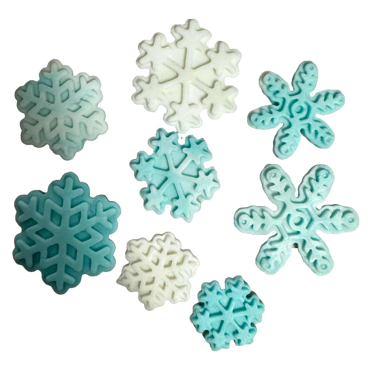 Set 8 decoratiuni comestibile din zahar, Fulgi de nea Decoratiuni din Pasta de Zahar Naty Shop