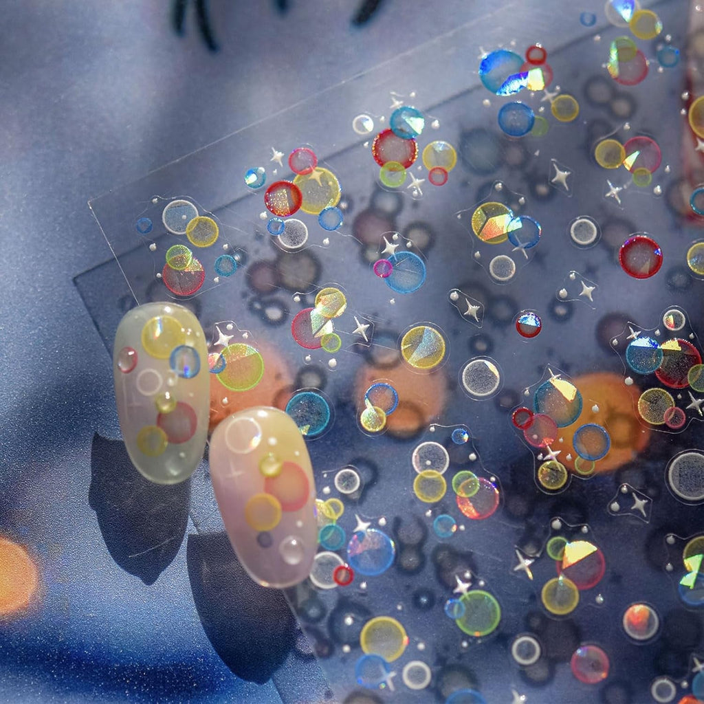 JMEOWIO 3D Nagelsticker Bunte Blasen Nail Art Sticker Selbstklebend Nagelaufkleber 5D Stereoskopisch Dekoration Nageldesign Zubehör 1 Blatt