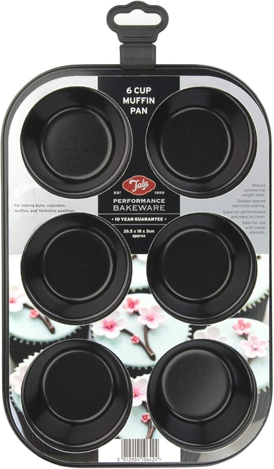 Tala Performance Muffin-Blech, 6 Löcher, Jumbo-Größe, Karbonstahl Von Professioneller Stärke, Mit Antihaftender Eclipse-Beschichtung, Schwarz Moules et plaques à pâtisserie Naty Shop Form Für 6 Muffins