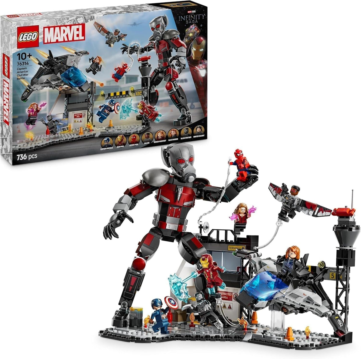 LEGO Marvel Captain America : Civil War Action Duel - Ensemble de jeu de super-héros avec 8 figurines - Ensemble de construction et de jeu d'avion jouet - Cadeau pour garçons et filles 76314 Ensembles de construction Besuche den LEGO-Store Default Title