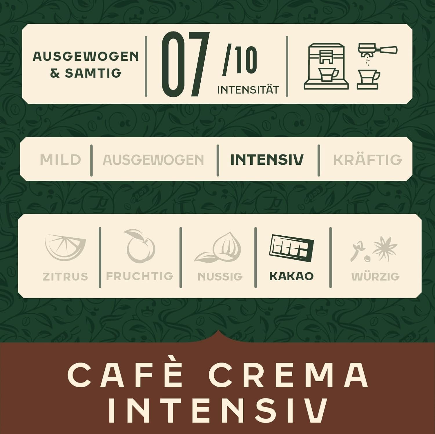 Jacobs Kaffeebohnen Café Crema Intense, intensif avec Kakao- & Nussnote, geröstet à Brême, Intensität 7/10, Kaffee ganze Bohnen, 1 kg