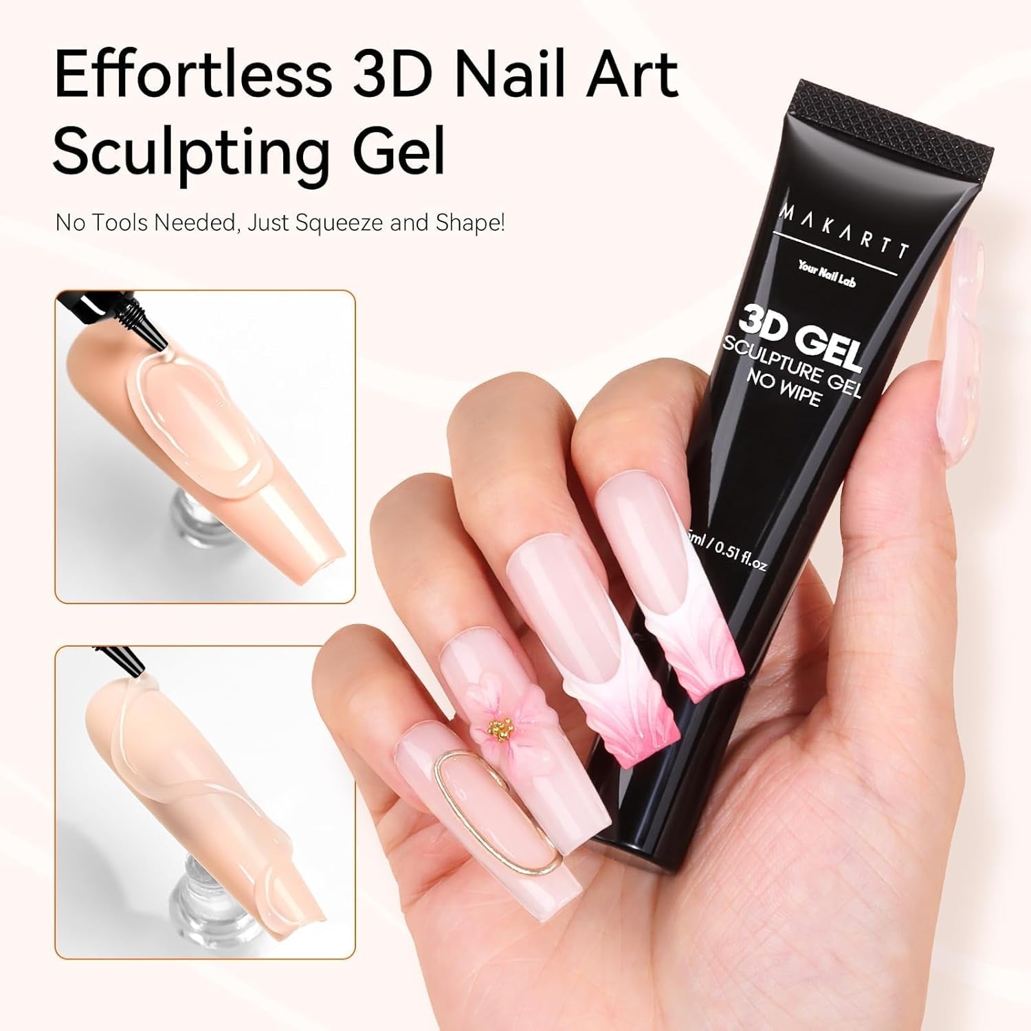 Makartt Gel 3D Nail Art – Gel de colle strass 15 g pour porte-clés à ongles, gel de sculpture d'ongles multifonctionnel pour la conception d'ongles à faire soi-même, sculpture d'ongles, modélisation d'ongles à la maison (transparent)