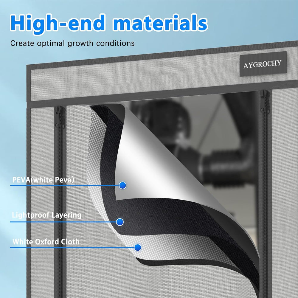 Aygrochy Tente de culture 60 x 60 x 160 cm Tente de culture intérieure avec plateau inférieur amovible réfléchissant en PEVA blanc pour espace de culture des plantes