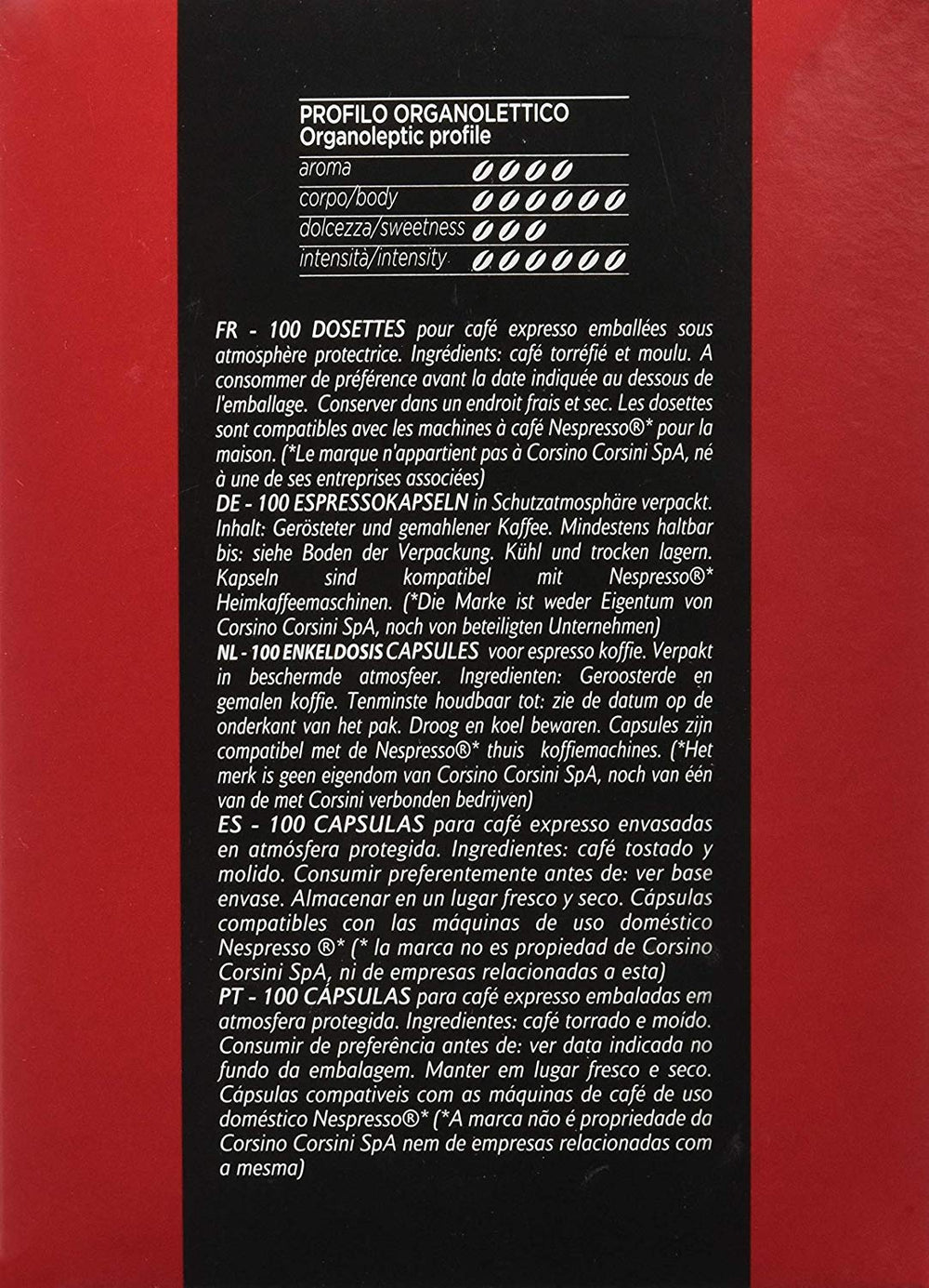 Caffè Corsini - Classico Italiano, Miscela Di Caffè En Capsules Compatibles Nespresso, Gusto Forte E Deciso - Confezione Da 100 Capsules