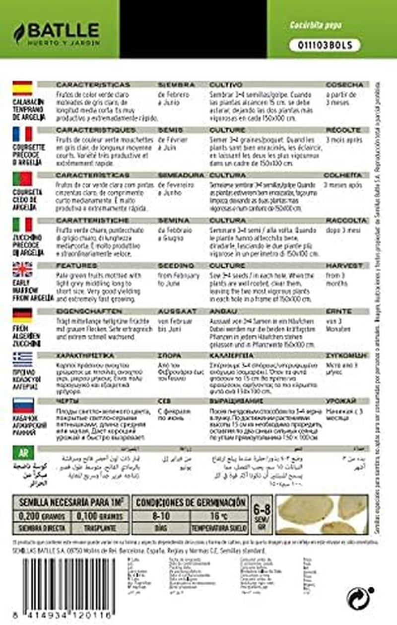 Batlle Gemüsesamen - Frühzuchhini Aus Algerien (60-80 Samen)