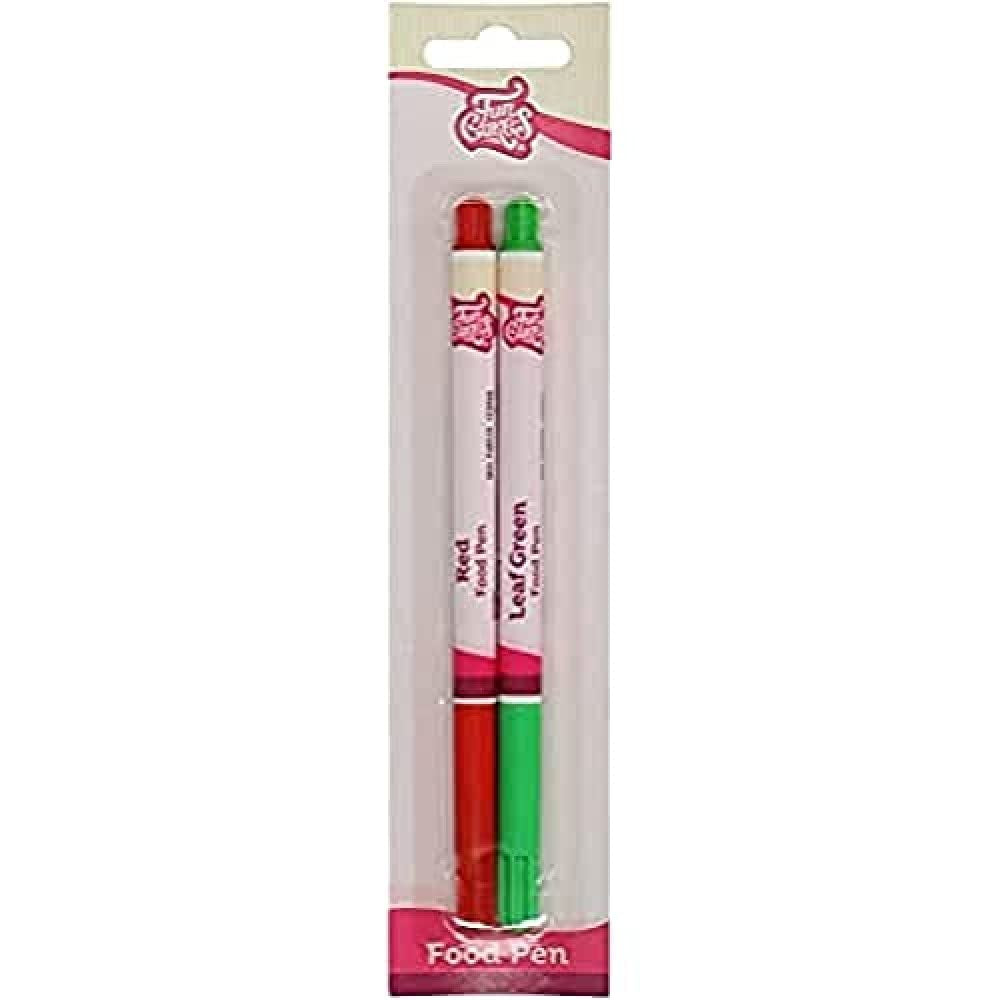 Stylos colorants alimentaires Funcakes rouge-vert : stylos colorants alimentaires, pointe flexible pour lignes épaisses et fines, stylo comestible pour biscuits, gâteaux, fondants et plus encore, idéal pour la personnalisation, certifié Halal