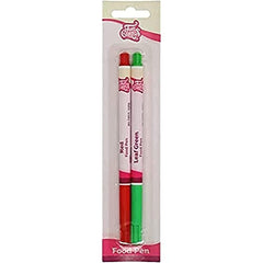 Stylos colorants alimentaires Funcakes rouge-vert : stylos colorants alimentaires, pointe flexible pour lignes épaisses et fines, stylo comestible pour biscuits, gâteaux, fondants et plus encore, idéal pour la personnalisation, certifié Halal