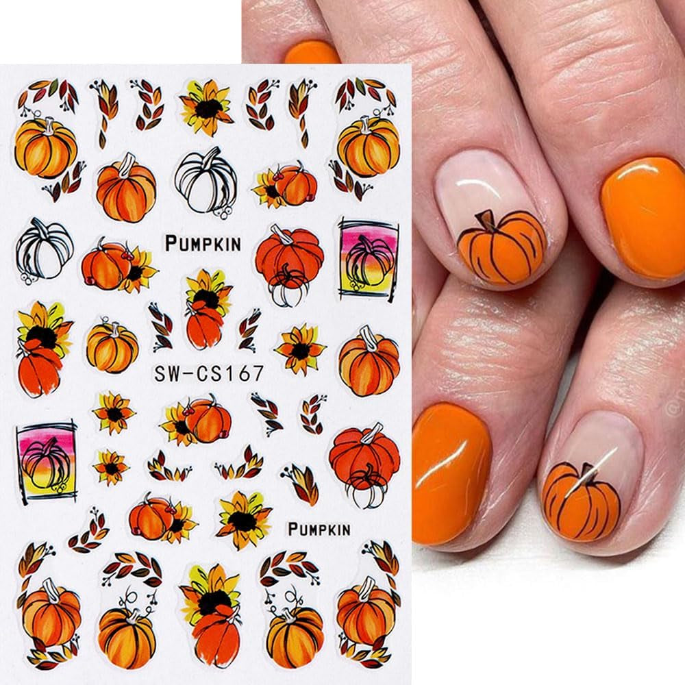 Autocollants pour ongles d'automne 3D, feuilles de citrouille, lignes géométriques, fleurs, autocollants pour ongles, Design du jour de Thanksgiving, autocollants pour ongles d'automne, accessoires pour ongles, Nail Art