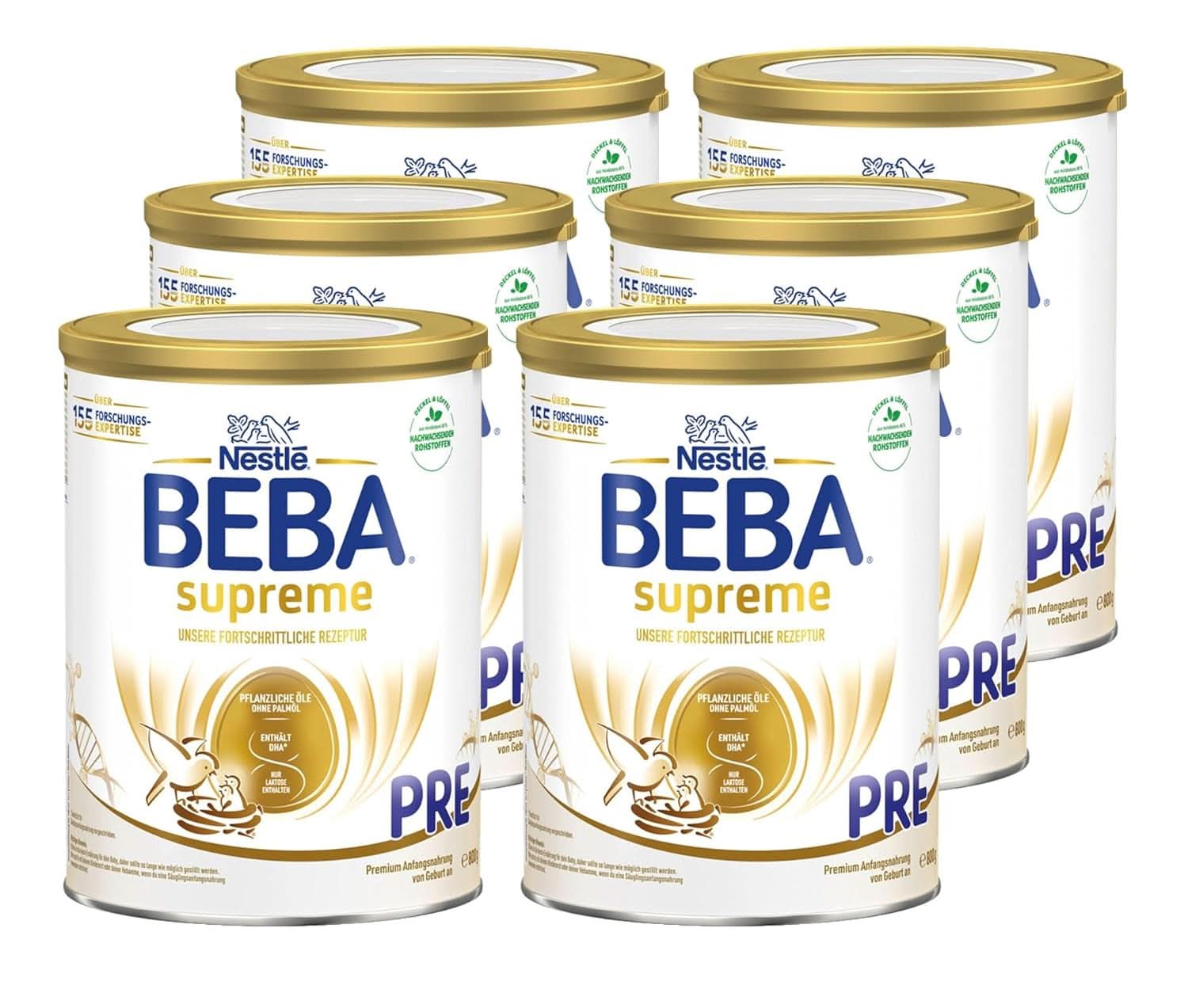 BEBA SUPREME PRE Lait initial prêt à boire dès la naissance, aliment pour bébé avec DHA, lactose uniquement, sans huile de palme, pack de 8 (8 x 200 ml) Mère et Enfant Naty Shop Beba Supreme Pre 6 x 800 grammes