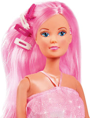 Simba 105733504 - Steffi Love Hair Glam, poupée dans une robe scintillante avec des cheveux extra longs, des pinces à cheveux et une brosse, 29 cm, pour les enfants de 3 ans