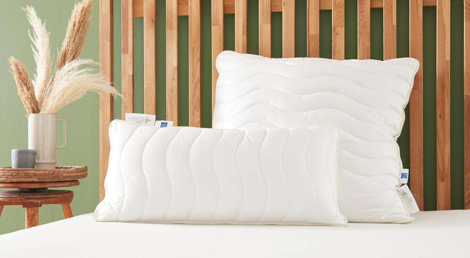 Oreiller Badenia Trendline Eco Aerelle Bleu 80 X 80 Cm, blanc, certifié Oeko-Tex, produit selon la norme de qualité allemande Naty Shop oreillers standard 80 X 80 Cm