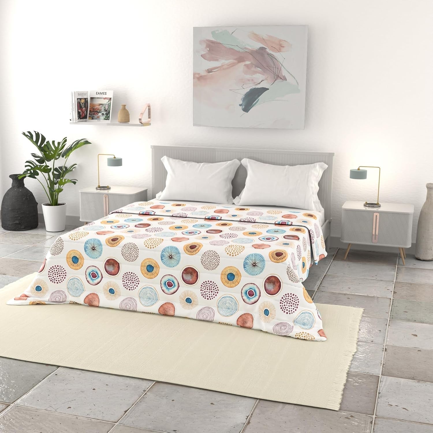 Linge de lit italien couette d'été basique, microfibre imprimée, 250X240Cm, cercle Couettes et couettes Naty Shop Cercle 250X240Cm