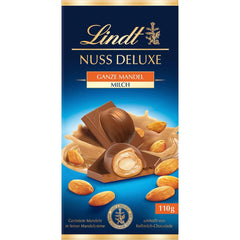 Chocolat Lindt | NUT DELUXE Barre de chocolat au lait et aux amandes | 110g | Chocolat au lait aux amandes grillées dans une crème d'amande onctueuse | Barre de chocolat