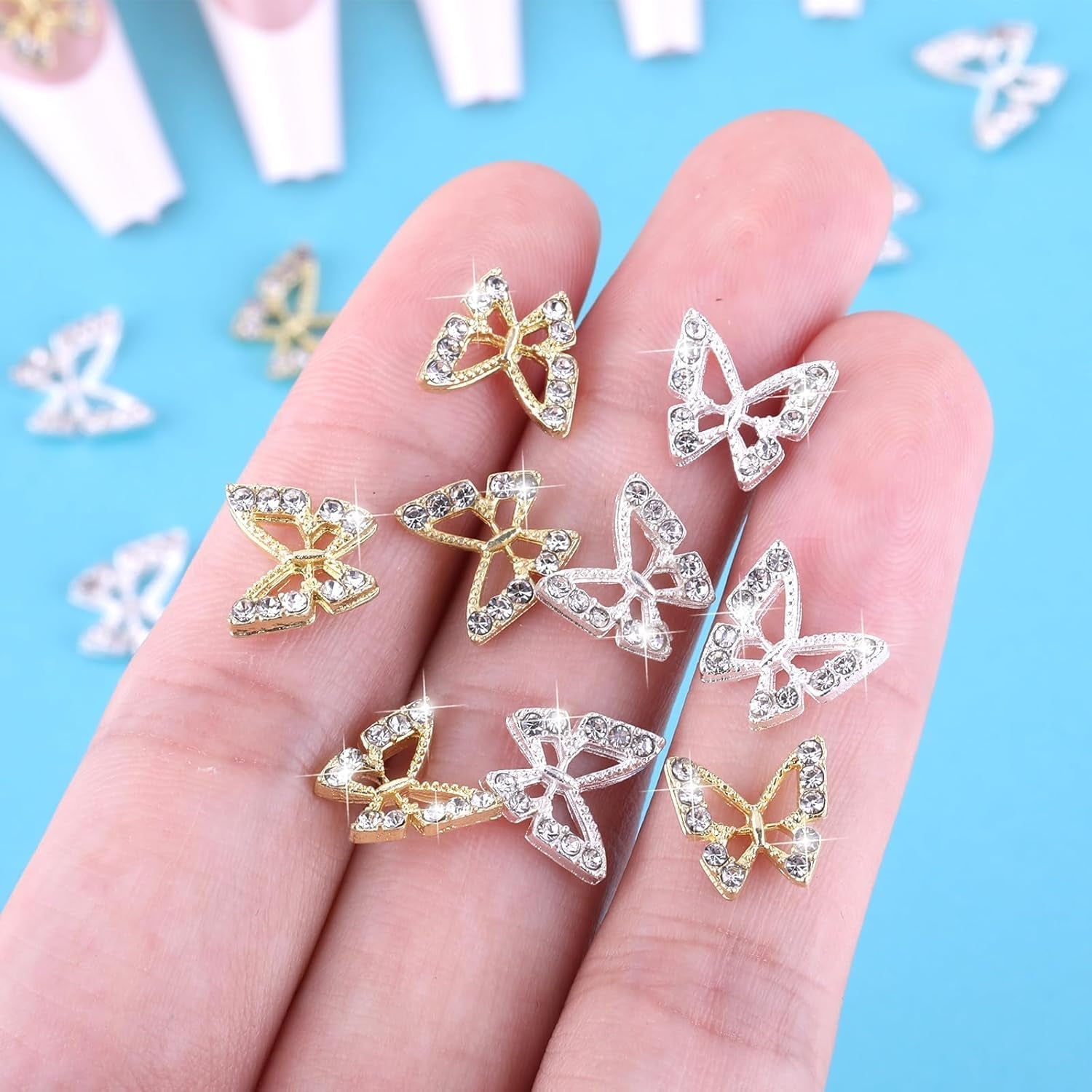 20pcs Charms à Ongles Papillon Paillettes, Strass Nail Art, Pierres à Ongles, Nail Art Papillon, Strass, Breloques à Ongles de la Saint-Valentin, Décoration de Étui de Téléphone Portable DIY