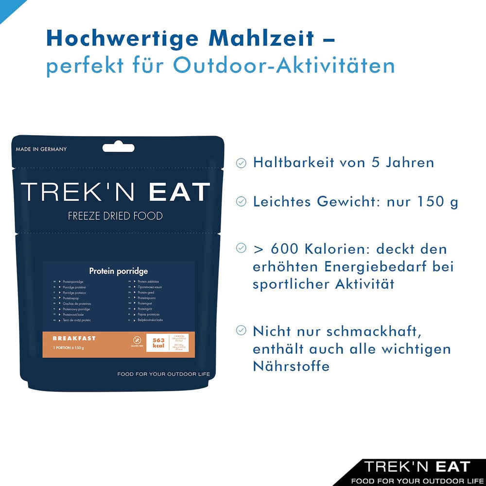 Trek'n Eat Protein Porridge – Petit-déjeuner riche en protéines pour l'extérieur | Table lyophilisée pour le camping, la randonnée et les expéditions | Garnissant, rapide à préparer, idéal pour voyager