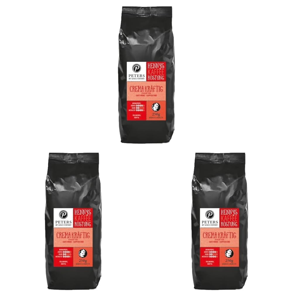 Peters, Boabe de cafea Arabica, Ideal pentru mașini complet automate Cafea Naty Shop 3 x 250 grame Cremă puternică