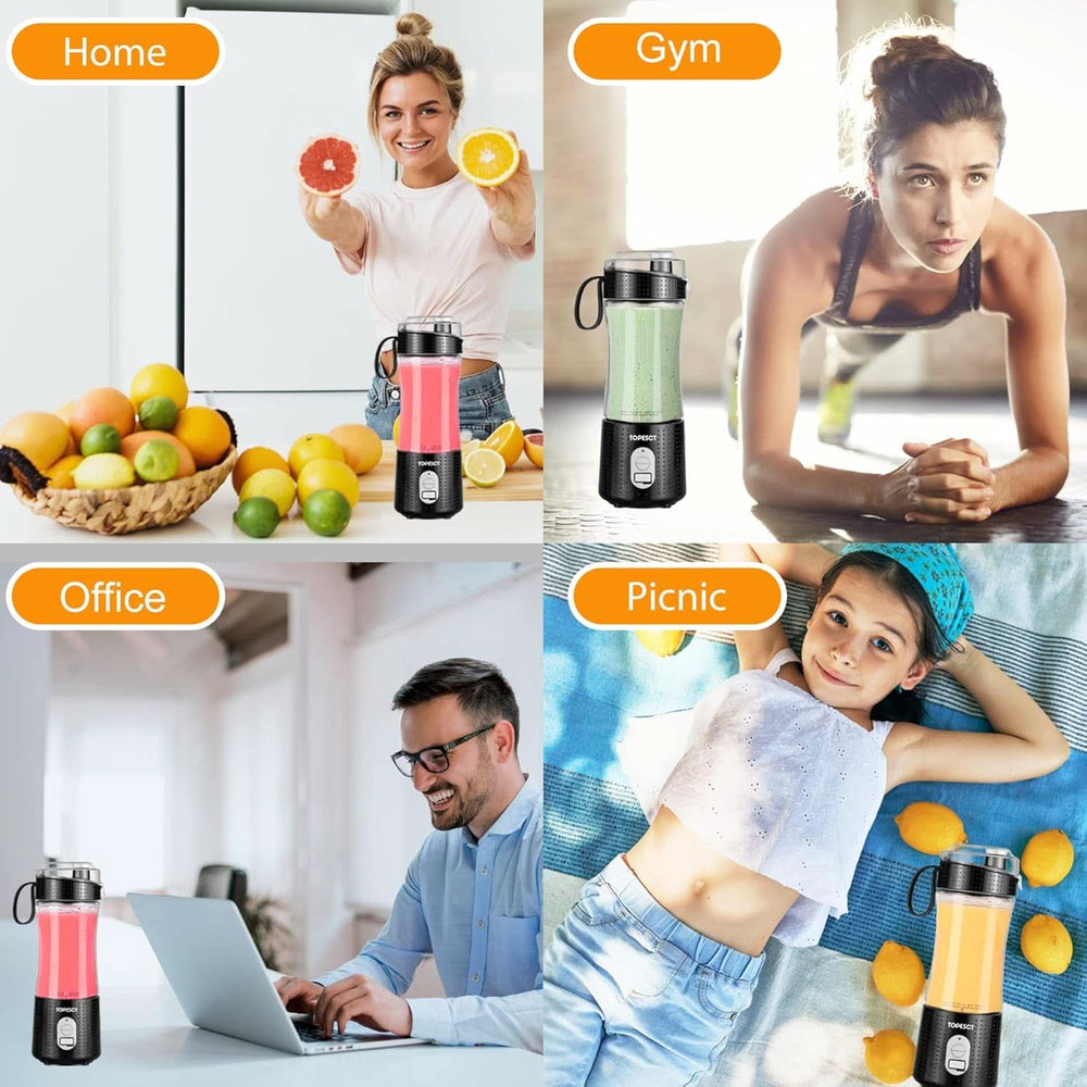 Topesct Mélangeur à emporter, Smoothie Maker to Go – Mixeur sur socle mobile/Mini mixeur électrique avec connexion 3D pour mixeurs à emporter, Presse-agrumes USB 13 oz (Noir) Cuisine Naty Shop