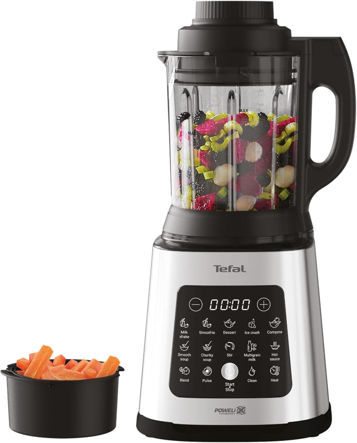 Tefal Perfectmix Cook Hochgeschwindigkeits-Standmixer, Mit Kochfunktion, 10 Auto-Programme, Heiße Und Kalte Rezepte, Abnehmbare Klingen, Inkl. Dampfkorb, Silber/Schwarz, BL83SD30 Cuisine Naty Shop