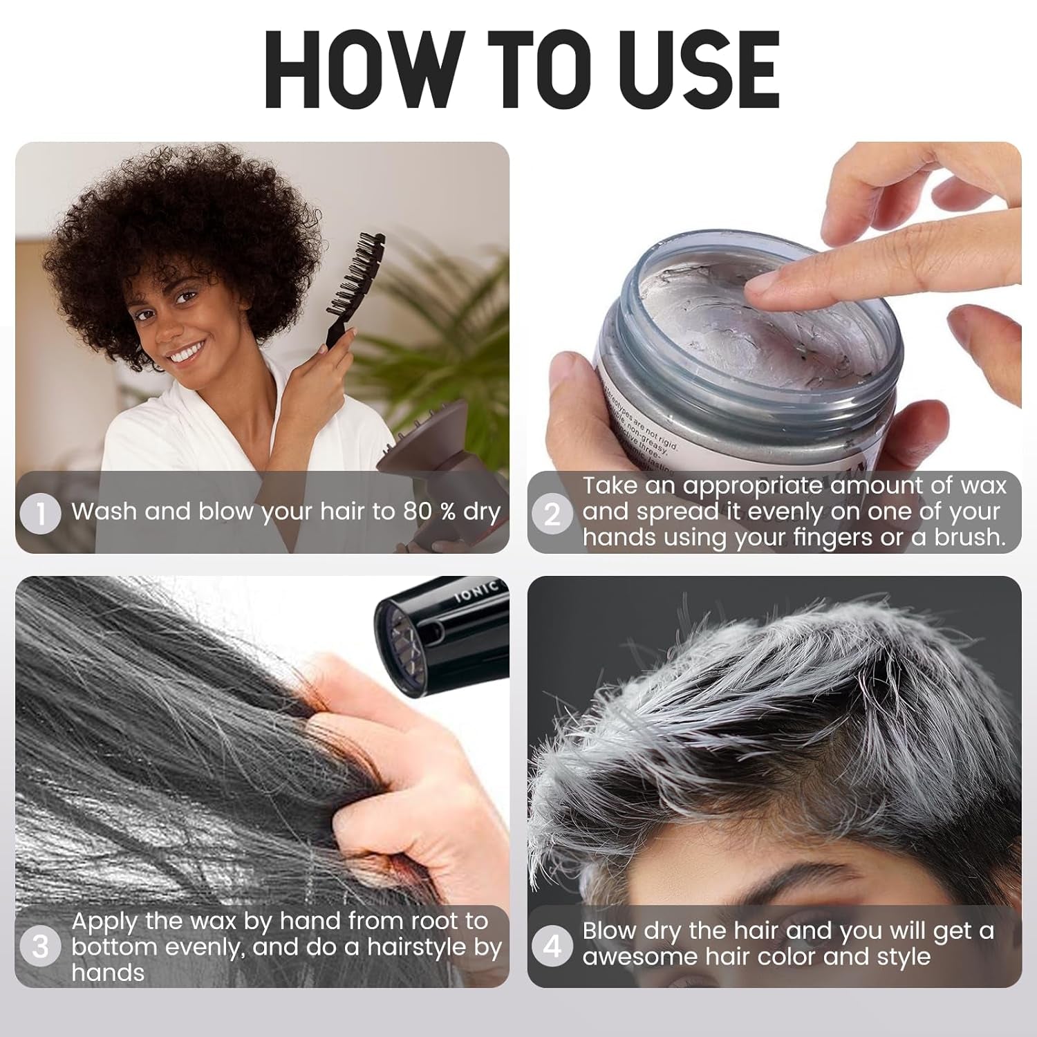 Coloration capillaire temporaire, ton de cheveux coiffant pour hommes femmes, pommade capillaire naturelle, cire de teinture capillaire pour fête, cosplay et Halloween, 4,23 oz (gris argenté) Naty Shop Coloration capillaire