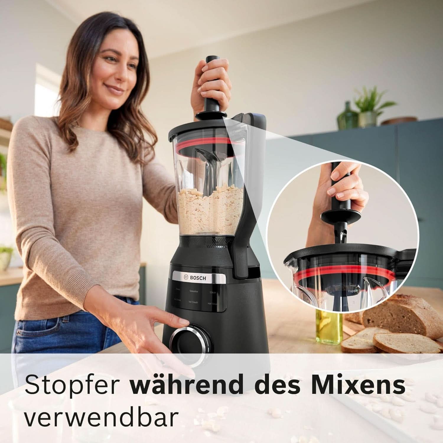 Batteur sur socle à grande vitesse Vitapower Serie 6 MMBD665B1, 45 000 tr/min, 6 programmes Inkl Heiße Suppe & Reinigung, 2 L Mixbehälter, Stopfer, Spülmaschinenfeste Teile, Made in Europe, 1800W, Schwarz Kitchen Naty Shop