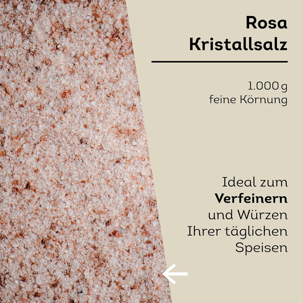 Küper Selection 1000g Salz Kristalls rosa fein - rosa Speisesalz zum Würzen und Verfeinern - 100% natürliches Salz