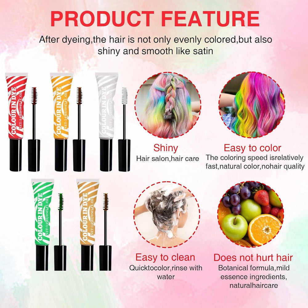 Teinture capillaire temporaire pour enfants, 5 couleurs, Mascara lavable, craie pour Salon de coiffure, boutique Naty