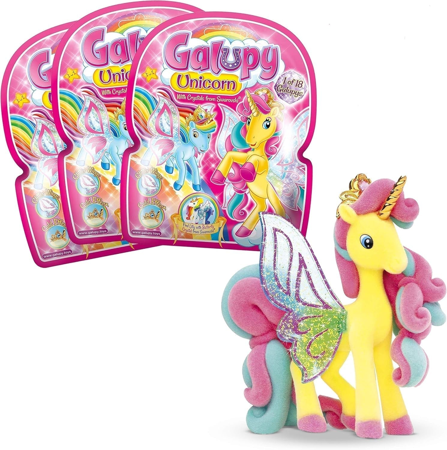 Licorne Galupy - Pack de 3 figurines de licorne, jouets de licorne à collectionner, figurines de poney aux ailes scintillantes et figurines d'action en cristal Swarovski Naty Shop Galupy 3X Licorne 3 Licorne Galupy 27738