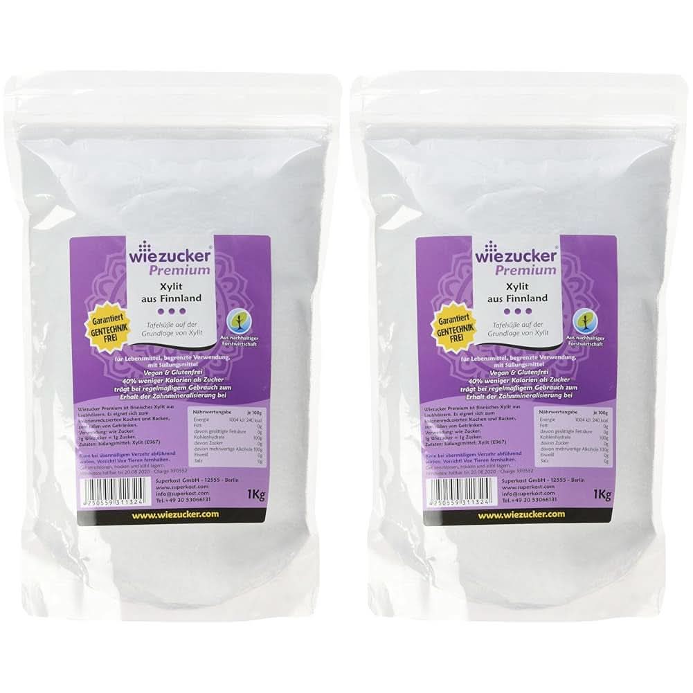 Sucre de bouleau original de Finlande, 1 Kg Édulcorants Naty Shop 2 x 1 Kg Single