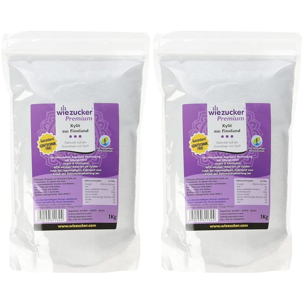 Sucre de bouleau original de Finlande, 1 Kg Édulcorants Naty Shop 2 x 1 Kg Single