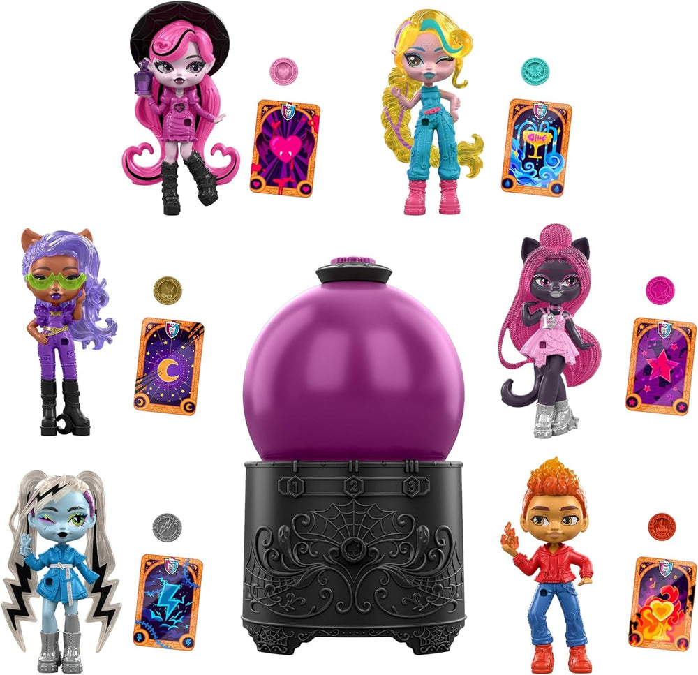 Monster High Zaubertränke Kristallkugel-Minipuppen, ca. 8 cm große Überraschungsfiguren mit Water Reveal, Talismanen und Schicksalskarte (Figuren können abweichen), JCX99