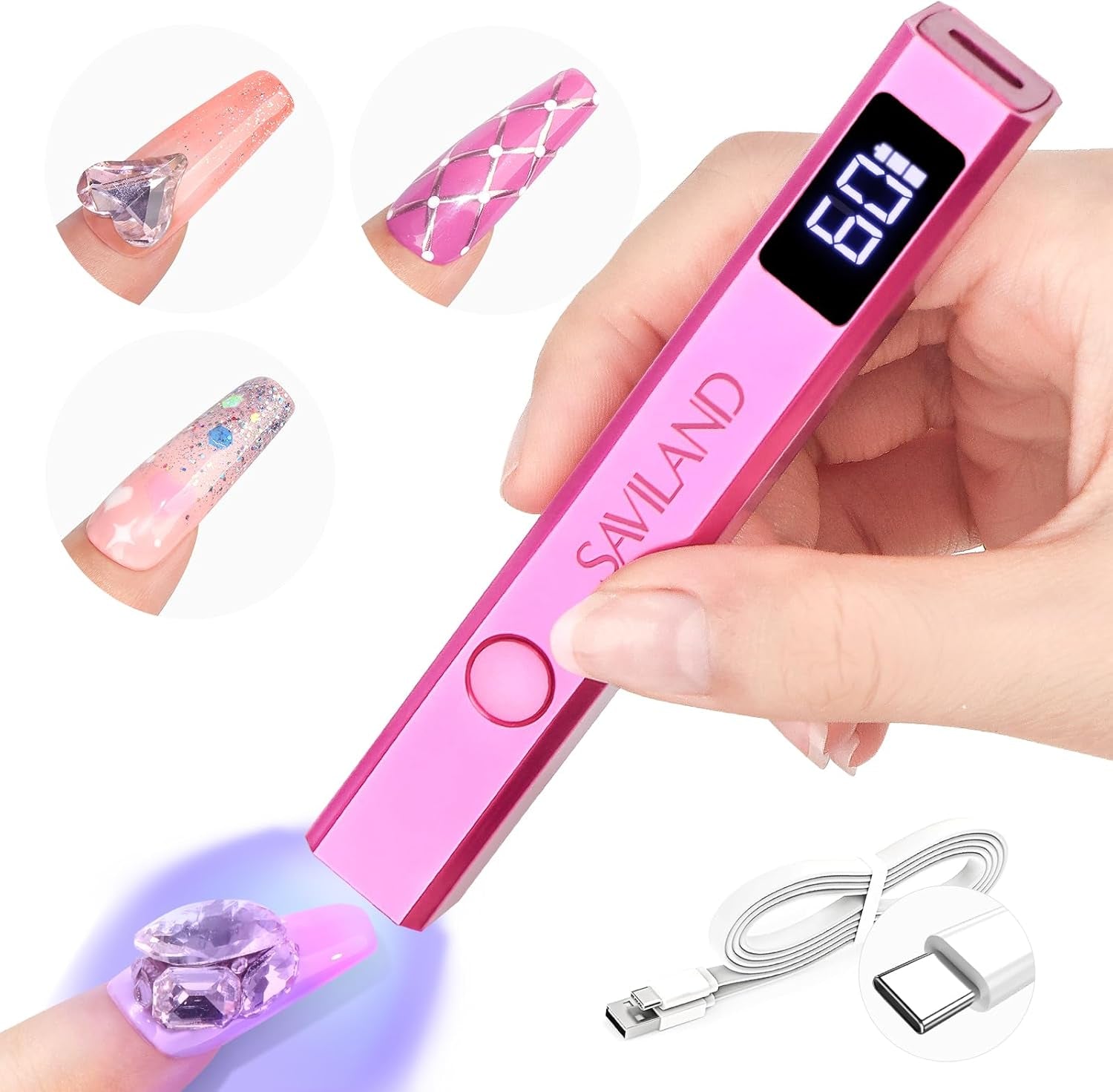 Saviland U V Lampe pour Gel Nägel: Mini U V Lampe pour NägelSchützen Sie Die Haut Wiederaufladbar Klein LED Nagellack Trocknergerät pour Nagellack Aufbaugel Nail Tips Nagelkleber Geschenke Für Frauen