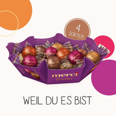 merci lovelies Cremos – 1 x 185 g – Cutie de praline cu 4 specialități de ciocolată umplute – Bile de ciocolată pentru a fi împărțite și oferite cadou