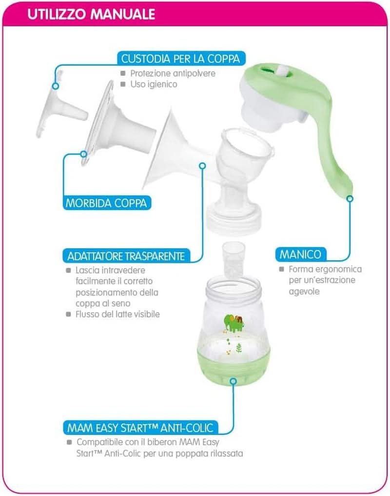 MAM Tire-lait électrique et manuel 2 en 1, avec 9 niveaux de stimulation, contient 2 biberons, démarrage facile, vert Accessoires Alimentation et Allaitement Bebe Naty Shop
