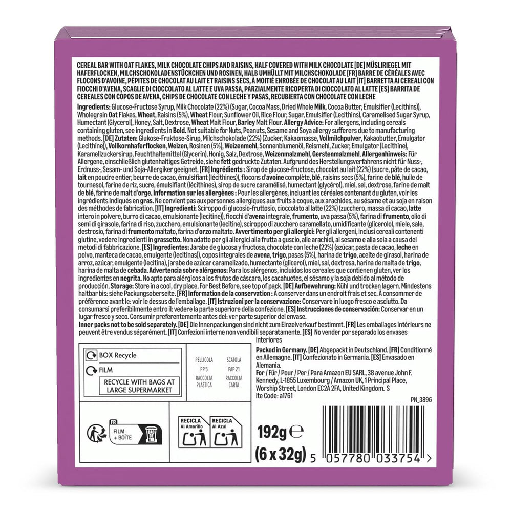 Barre de muesli au chocolat et raisins secs d'Amazon, 192g