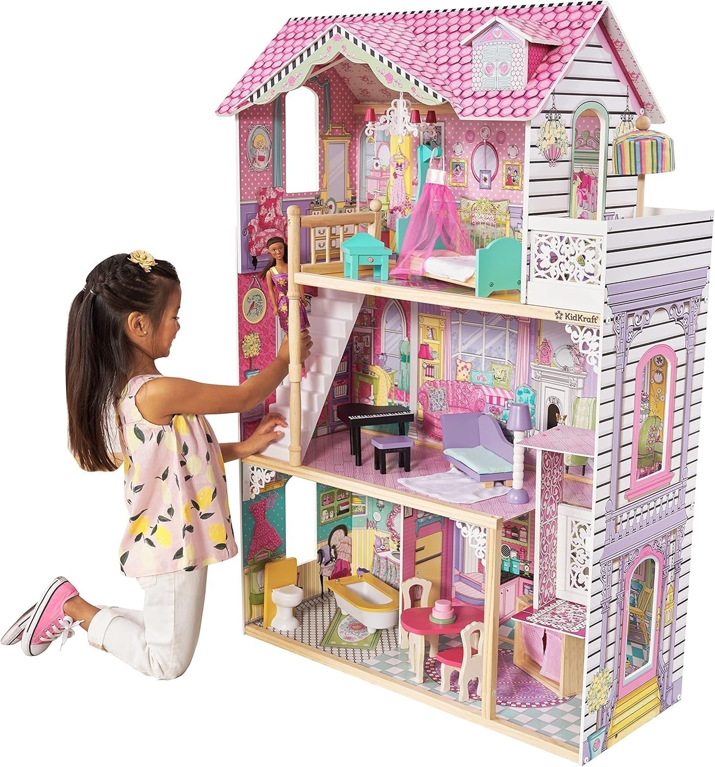 Kidkraft Annabelle Maison de poupée en bois avec meubles et accessoires Ascenseur et balcon pour poupées de 30 cm Jouet pour 3 ans 65934 Naty Shop Dollhouses Titre par défaut